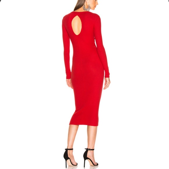 red ribbed midi dress